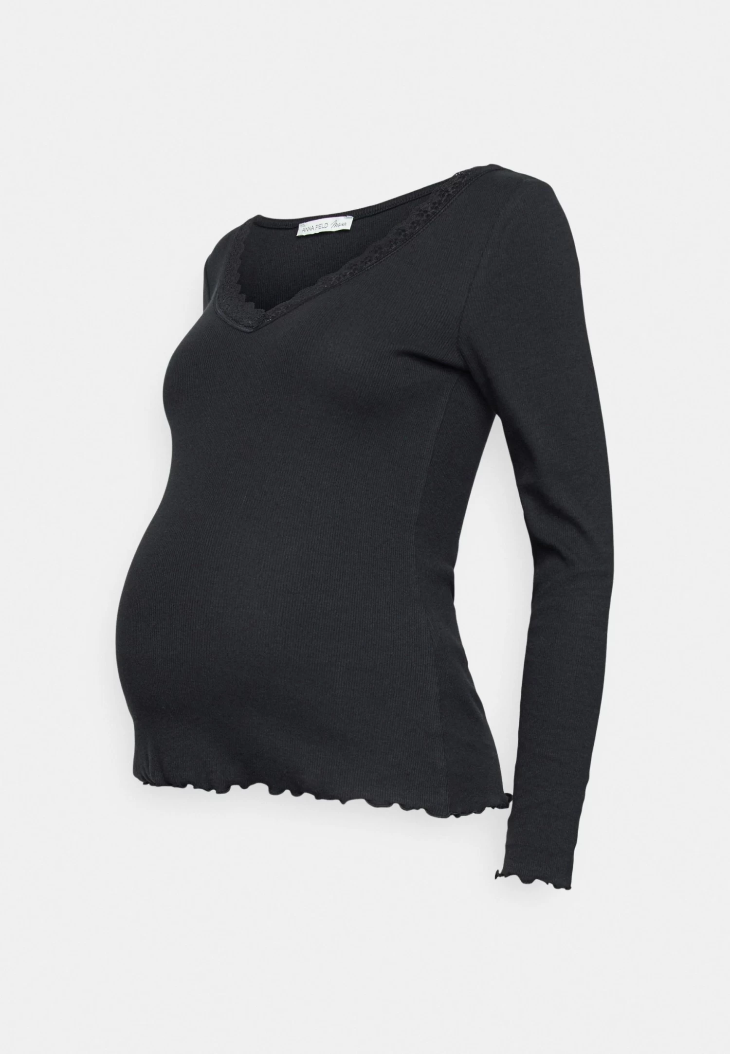 Maternity Ribbed Longsleeve Lace - T-Shirt À Manches Longues - Black – Image 4