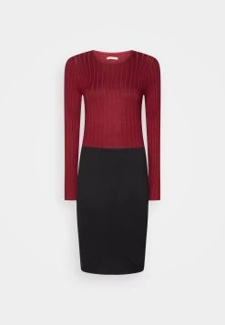 Anna Field Crew Ausschnitt Ripp Top Bodycon Mini Strickkleid - Robe Fourreau - Dark Red/Black