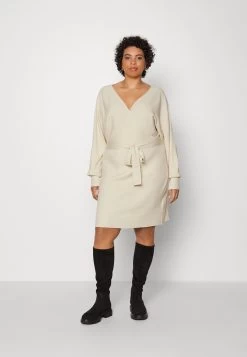 Wrap V Ausschnitt Mini Strickkleid Mit GĂŒrtel - Robe Pull - Off White