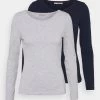 Anna Field 2 Pack - T-Shirt À Manches Longues - Dark Blue/Mottled Light Grey