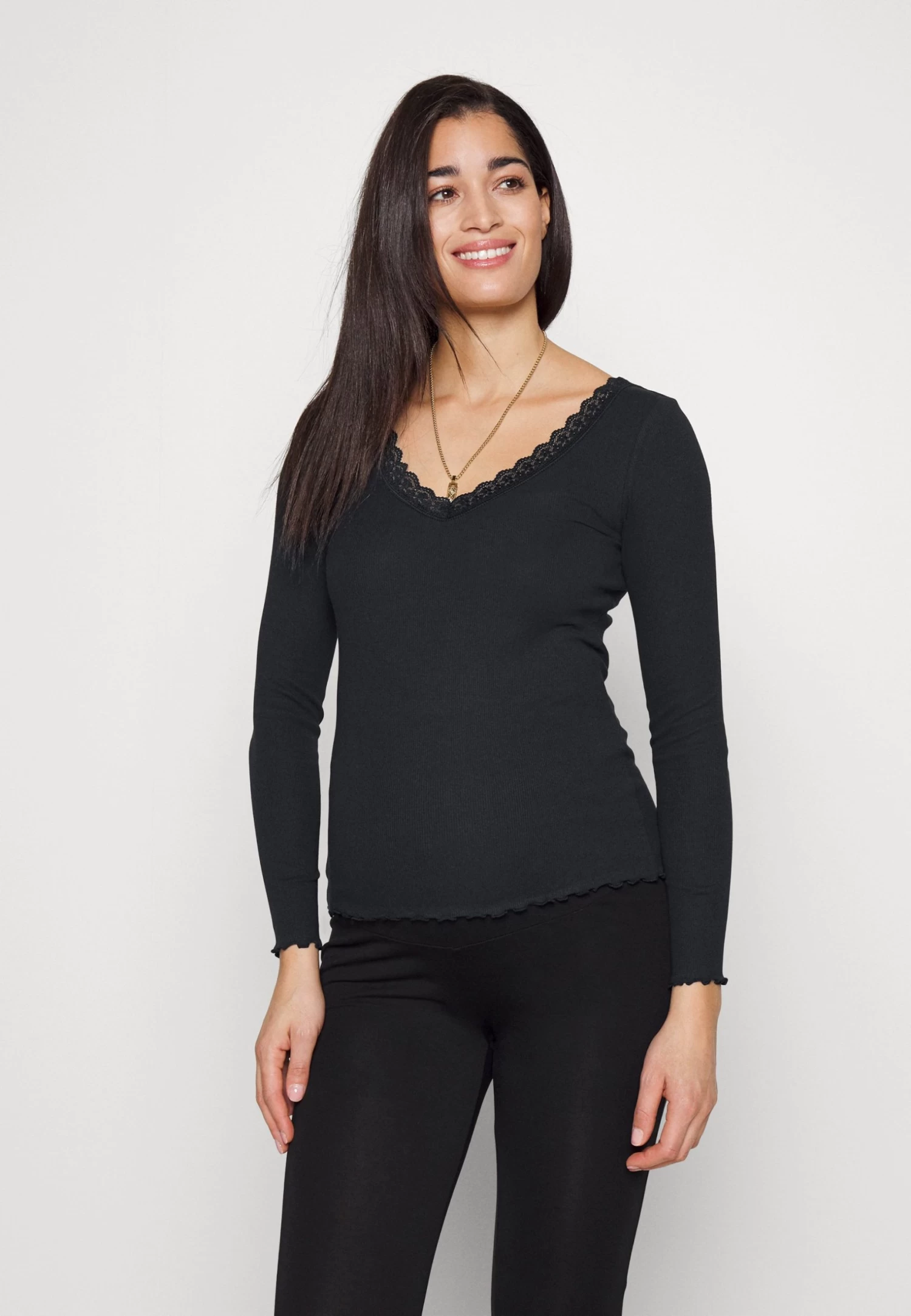 Maternity Ribbed Longsleeve Lace - T-Shirt À Manches Longues - Black