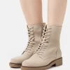 Leather - Bottines À Lacets - Beige